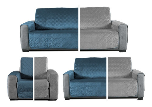Protector Cubre Sala Sofá, 2 Vista Capitonado Lavable 3 Pzas