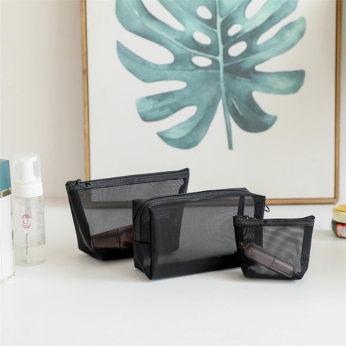 Imagem 3 de 9 de Kit 3 Bolsas De Malha Transparente Para Viagem E Uso