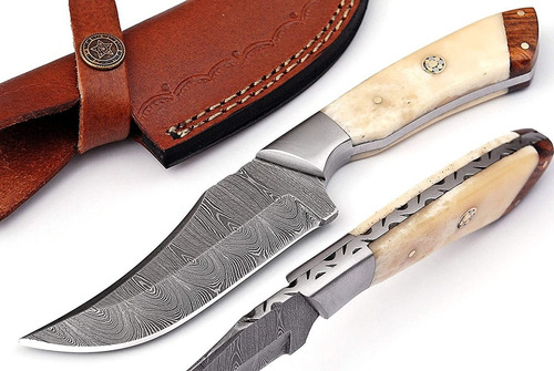 Cuchillo Acero Damasco De Caza Bushcraft De Camping