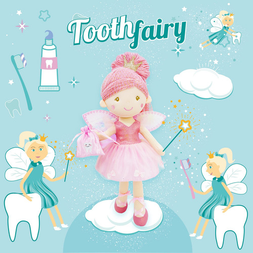 Muñeca Hada De Dientes 43 Cm Peluche Suave Traje Rosa