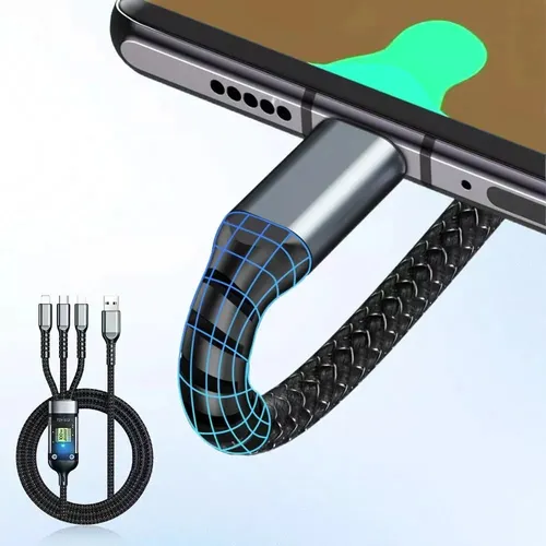 Cargador Usb Multiple 1.2m,cable Usb C Carga Rapida 3 En 1