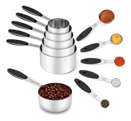 Juego De 10 Tazas Y Cucharas Medidoras De Acero Inoxidable