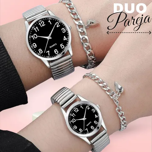 Reloj Duo Pareja Acero Inoxidable Pulsera Magn tica Coraz n