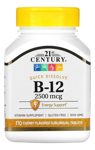 Suplemento em comprimidos sublinguales 21st Century  B-12 vitamina b12 B-12 sabor  cereja em pote 110 un