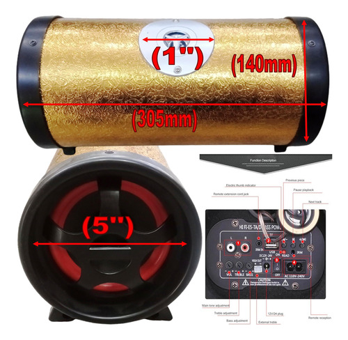 Corneta Amplificada Subwoofer Hisux Mp3 Radio Fm Usb Tf