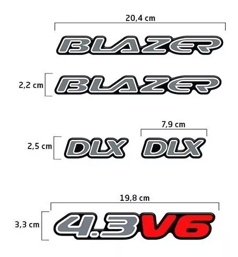 Emblemas Blazer Dlx 1996/2000 4.3 V6 Dourado/Preto