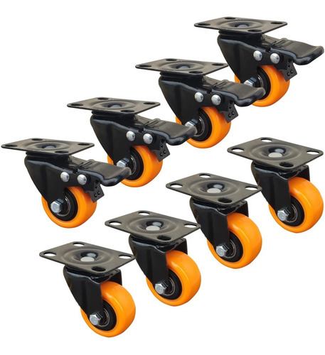 Imagen 1 de 10 de Kit 8 Ruedas Giratorias Pvc 50x23 Mm 4 C/ Freno Acero Mueble