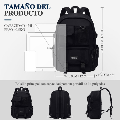 Mochila De Computadora Portátil De Gran Capacidad Bolsa De Fitness Mochila De Ocio Mochila Escolar, Con Adornos De Rana Colgantes, Color Negro