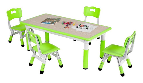 Juego De Mesa De Estudio Y 4 Sillas Para Niños, Altura Ajust