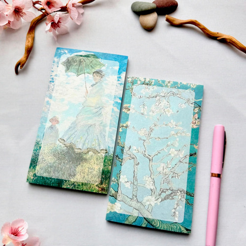 2 Block De Notas 50 Hojas Apuntes 17x9.5cm Monet Y Van Gogh