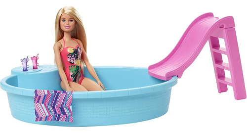 Barbie Muñeca Y Juego De Piscina Con Tobogán Rosado, Accesor