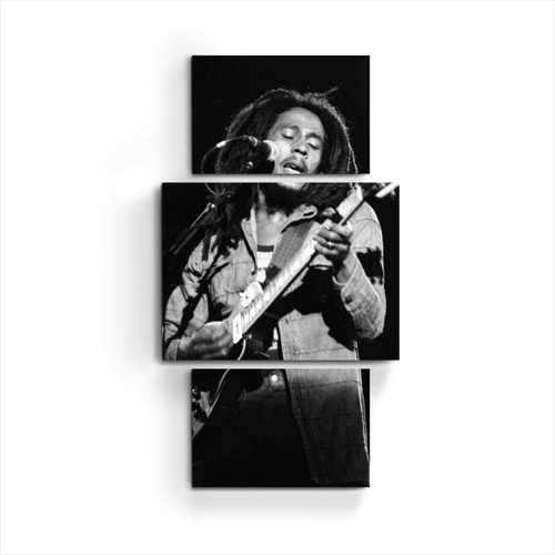 Cuadro Triptico Musica Bob Marley Guitarra Blanco Y Negro
