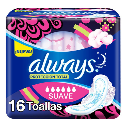 Toallitas Always Noche Maxi Protección Suave Con Alas X16