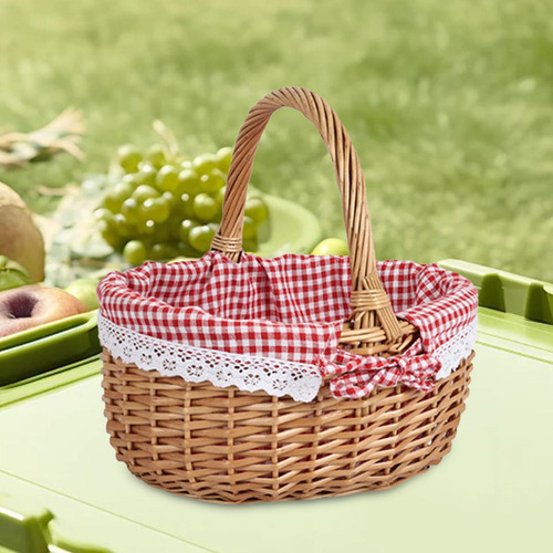 Cesta De Mimbre Para Picnic, Cesta De Almacenamiento, S Rojo