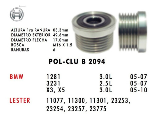 Polea Clutch P/alternador Valeo Bmw 128i 212i X3 X5 Remplazo