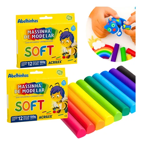Kit 24 Massinha De Modelar Escolar Infantil Atóxico 12 Cores