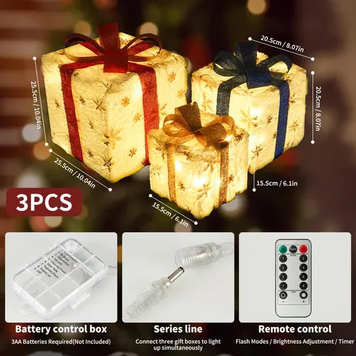 Christmas Lighted Gift Boxes Decorations Husuime Set Of 3