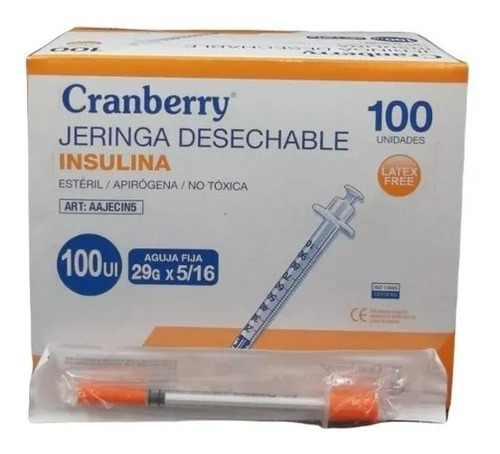 Jeringa Desechable Insulina Cranberry 29g X5/16 Caja X100 