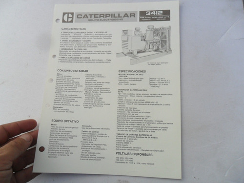 Caterpillar Motor 3412 Folleto Catalogo Antiguo No Manual