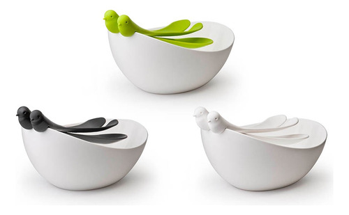 Ensaladera Bowl De Diseño Cucharas De Gorrión Qualy Verde Lima