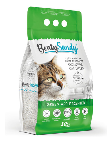 Arena Gatos Ultra Absorbente Aglomerante10l Manzana Verde