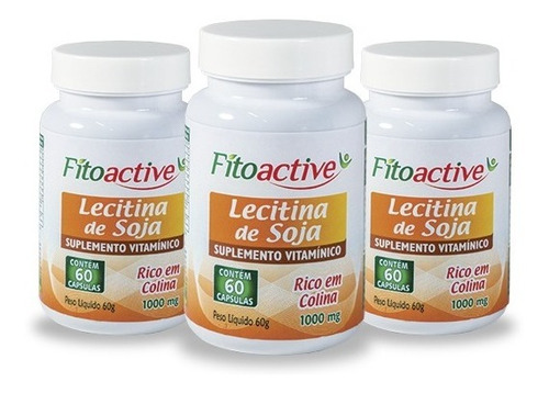 Kit 3 Frascos Lecitina De Soja 1000 Mg 60 Caps