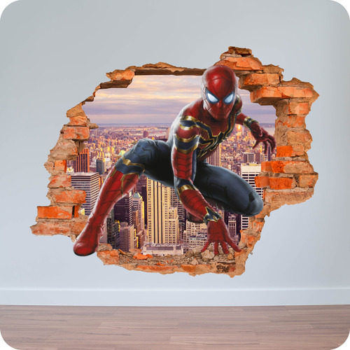 Vinilo Pared Rota 3d Spiderman Infinity War Vengador 100x100