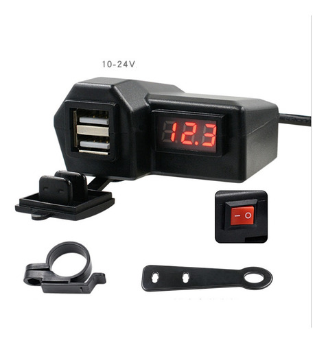 Carregador Usb Duplo Moto À Prova Dágua Com Voltímetro