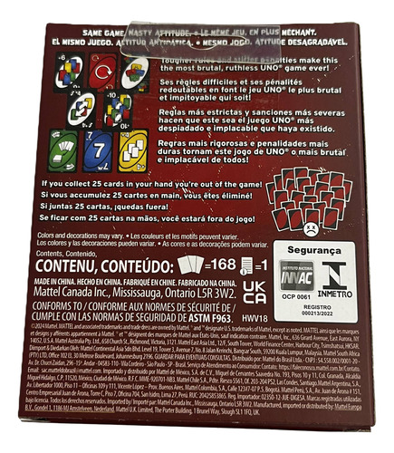 Uno No Mercy Jogo De Cartas Mattel