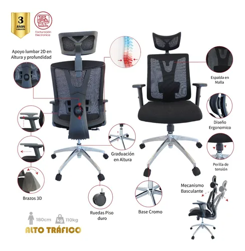 Silla De Oficina Sesquile Presidente-basculante-base Cromo