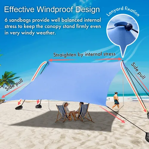 Toldo De Playa Resistente Al Viento 2,13 X 2,13 M Con Anclaj