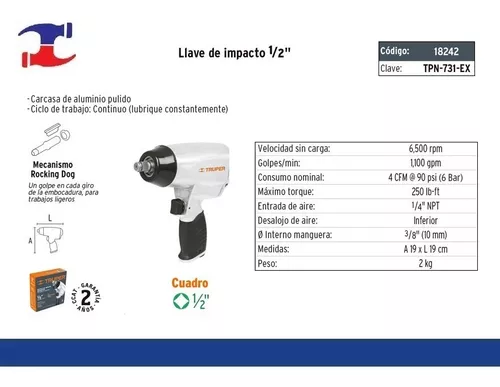 LLAVE IMPACTO NEUMATICA 1/2'' - TRUPER