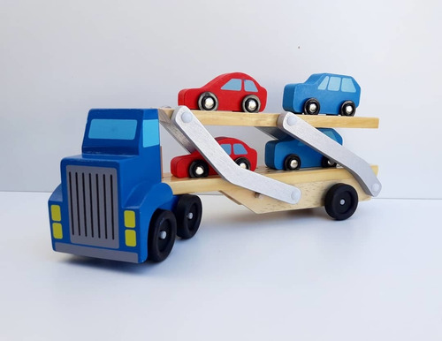 Camión De Remolque De Madera Con 4 Autos