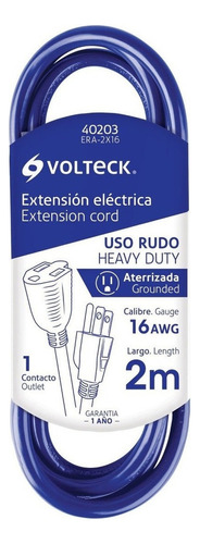 Extension Uso Rudo Aterrizada 2 M Calibre 16 Volteck 40203