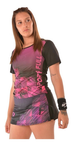 Imagen 2 de 5 de Remera Violeta + Calza Pollera Conjunto Mujer Padel Tenis