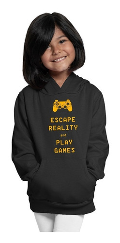 Sudadera Infantil Negra Gamer Scape Reality Play Videogames