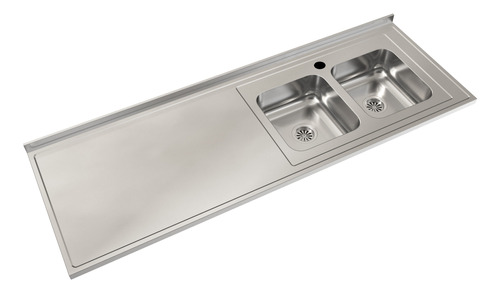 Mesada Acero Inox Johnson Bacha Doble Cc37 Derecha 200x61 Cm