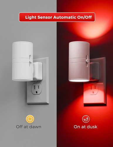 Luz Nocturna Roja Con Sensor De Luz Y Led Regulable