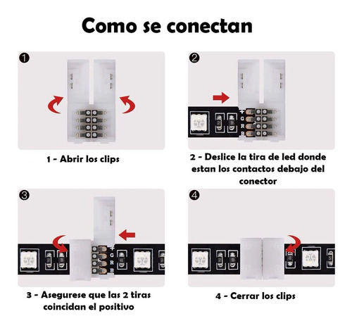 Imagen 3 de 9 de 10 X Conector Doble Hebilla Para Tira De Led 5050 Rgb