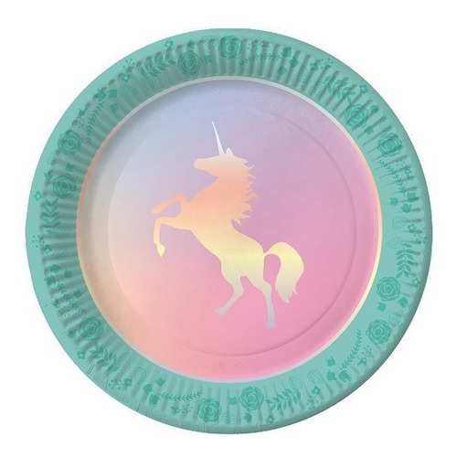 Plato Polipapel 17cm Unicornio Iiridiscente X6 Unidades