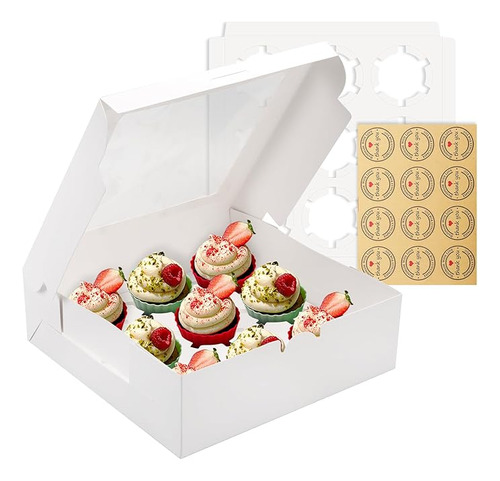 16 Juegos 9 Cajas Blancas Para Cupcakes Con Ventana Inserto