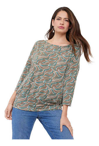 Polera Mujer Pretina Full Print Verde Print Corona