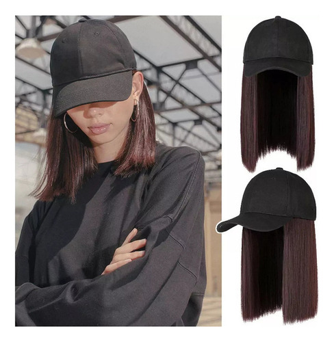 Wh Peluca Pelo Corto Y Liso, Gorra Seda, Béisbol