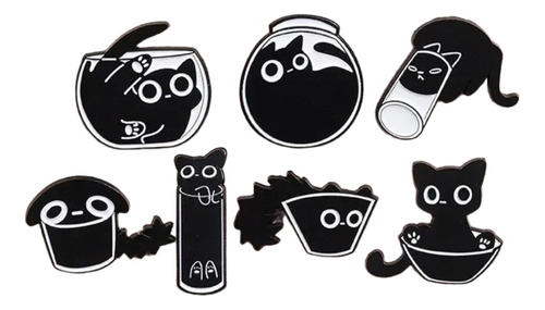 Pins Broches Alfileres Metal Para Ropa De Gatos Negros 7uds.