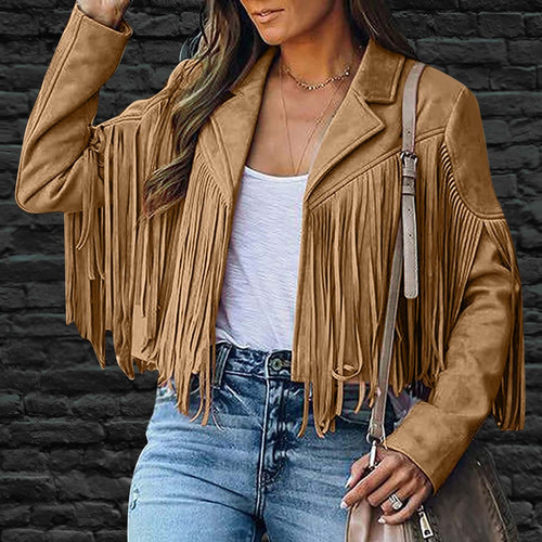 Abrigo Con Flecos Para Mujer, De Gamuza Sintética, Cómodo, Estilo Vaquero