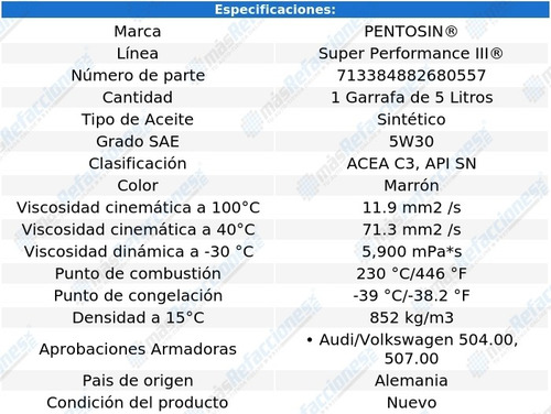 Aceite De Motor 5w30 Ml320 V6 3.0l 07-09 5 Lts Alemán