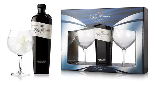 Gin Fifty Pounds Gift Box Con 2 Copas Grabadas Edicion Ltda.