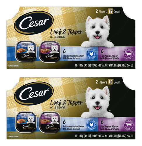 Comida Húmeda Cesar Loaf And Topper Paquete Variado 24pack
