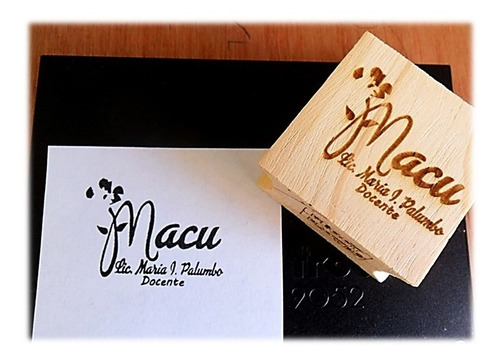 Sello Base Madera Personalizado Maestras 40x40mm Goma Laser