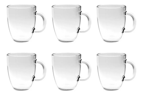 Juego De Tazas De Vidrio Set X6 Con Asa Cafe Te Durax 370ml 